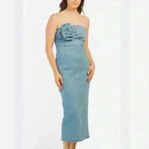 NWT Torn By Ronny Kobo Renee Denim Rosette Midi Dress size XS